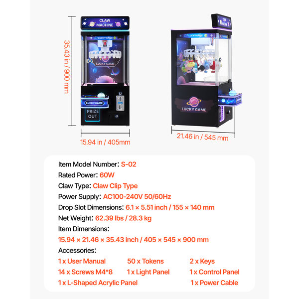 VEVOR Claw Crane Machine, Medium-Sized Arcade Game Machine with